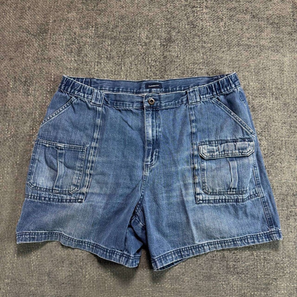 Croft & Barrow Cargo Denim Shorts Womens 44 Blue High Rise Elastic Waist